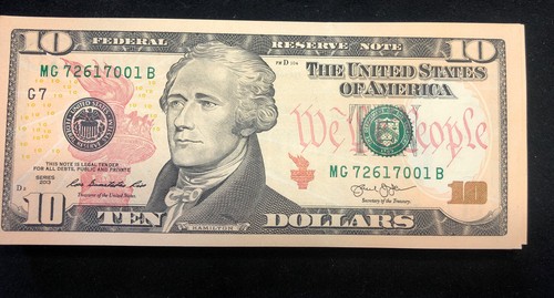$10 Dollars 2013  Federal Reserve Note  ( G-B ) Chicago " UNC From A Pack - Picture 2 of 6
