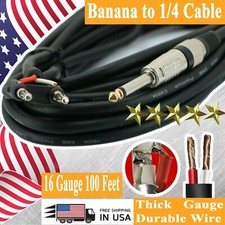 4x 1/4 to Banana 16 Gauge 100 Feet Premium DJ / PA Pro True Speaker Cable Wire