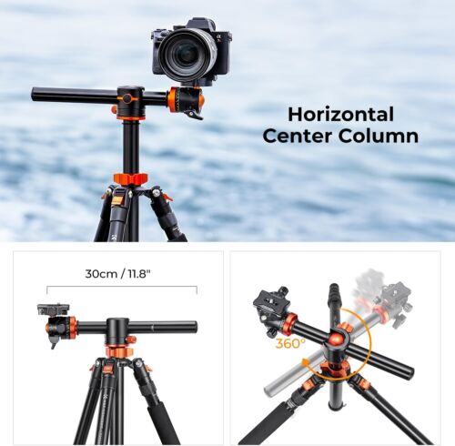 K&F Concept 67" Camera Tripod Horizontal Aluminum Portable Monopod w/ Ball Head - Picture 3 of 6
