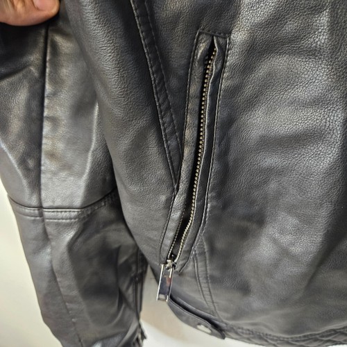 River Island Black Motorcycle Rider Leather Full Zip Quilted Men's Jacket 2XL - Picture 3 of 9