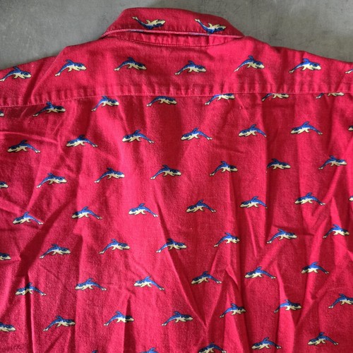 Vintage 80s Lord & Taylor Mans Shop Loop Collar Camp Shirt M Rockabilly Shark - Picture 5 of 10