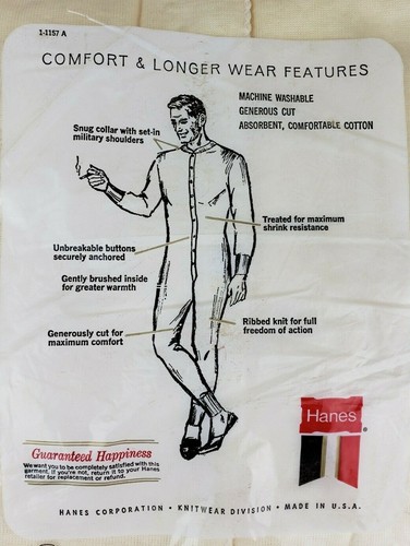 VTG NOS Hanes Winter Weight Union Suit Long Sleeve Ivory Size 40 Trunk 66 USA E - Picture 6 of 10