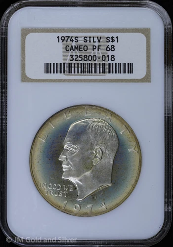 1974-S $1 Proof Eisenhower "Ike" Silver Dollar NGC PF 68 Cameo | Toned PR