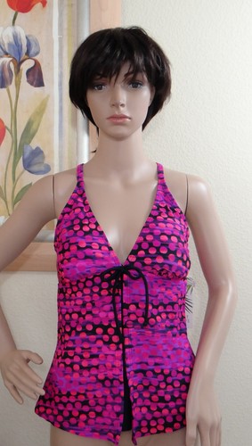 SWEET ESCAPE pink black Flash Mob adjustable cross back strap tankini top,10 - Picture 1 of 4