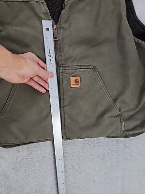 Carhartt フード付きベスト 2XL オリーブグリーン Carhartt Men's 2XL Green Vest Zip Up Vest Jacket Fur Lined