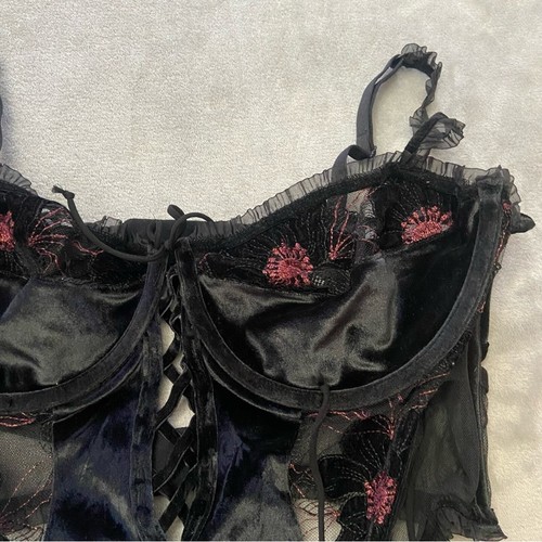 New! For love and lemons Margot black velvet bustier teddy 10077 - Picture 3 of 11