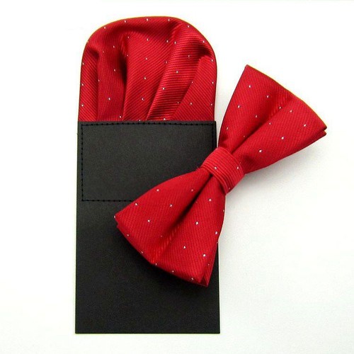 Men Pre-tied Polka Dots Bowtie Bow Tie Pocket Square Hanky Wedding Party Set - Picture 8 of 10