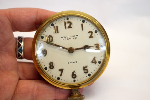 💥early WALTHAM PREMIER 8-Day Automobile / Travel Clock RUNNING Leather Pouch💥 - Picture 2 of 12