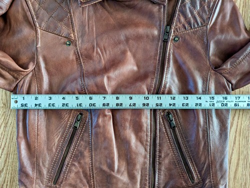 Sundance Brida Cognac Smooth Leather Moto Style Jacket Size XS Retailed $428 NWT - Picture 14 of 21