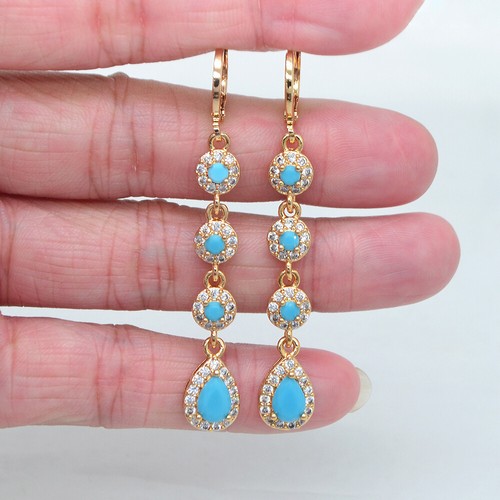 18K Yellow Gold Filled Women Red Mystic Topaz Long Teardrop Wedding Earrings - Picture 6 of 6