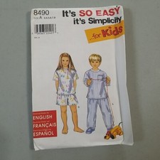 Simplicity 8490 Child's Pajamas Top Pants Shorts Size A 3 4 5 6 7 8 Kids Pjs