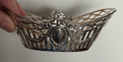2 Antique German 800 Silver Bowl Basket Pierced Cartouche Bow Pair Martin Meyer - Picture 3 of 13