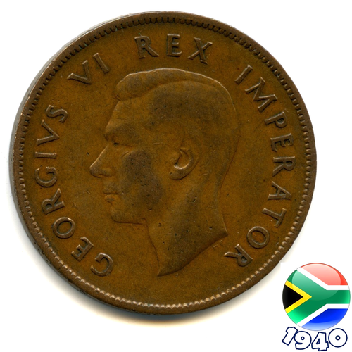 A SOUTH AFRICA 1940 GEORGE VI ONE PENNY coin, 85 Years Old!   (Re: 1940_26/7) - Picture 2 of 2