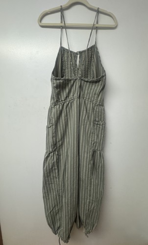 Free People Jumpsuit Women Gray Stripe Cotton Verona Bare Boho Retro L Romper - Picture 5 of 12