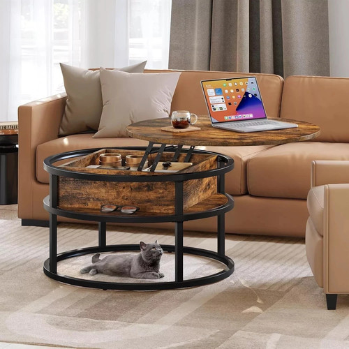 Rustic Wooden Coffee Table with Storage Lift Up Top Coffee Table for Living Room - Picture 8 of 10
