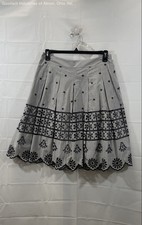 Talbots Women's A-Line Skirt Gray Striped Embroidered Scalloped Hem Sz 10