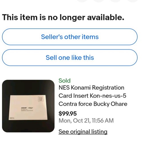 Konami Nes Registration Card KON-NES-US-5. Contra Force. Bucky O Hare. See Pics! - Picture 2 of 7