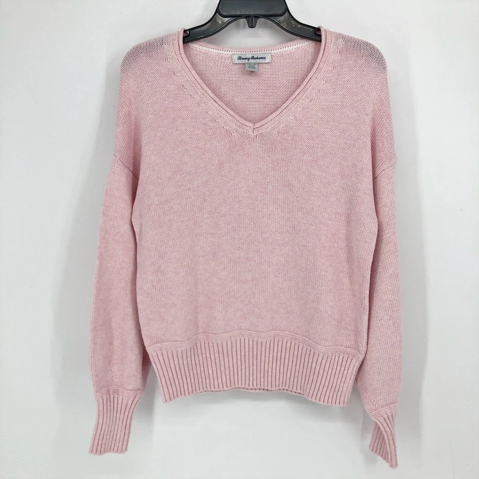 Suéter para mujer TOMMY BAHAMA cuello en V XS rosa claro brezo algodón suave nuevo sin etiquetas Foto 3 de 4