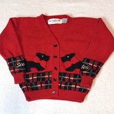 Vintage 90s Eagles Eye Cardigan Girls M 5-6 Sweater Knit Scotties Dog Terrier