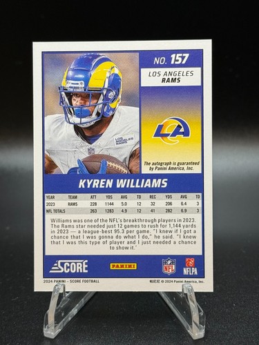 2024 Panini Score Football Kyren Williams Auto LA Rams #157 - Picture 4 of 4