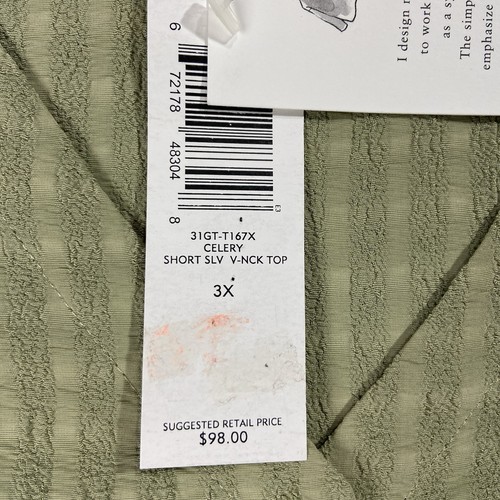 NWT Eileen Fisher Short Sleeve Rayon V-neck Button Up Celery Green Women’s 3X - Picture 6 of 9