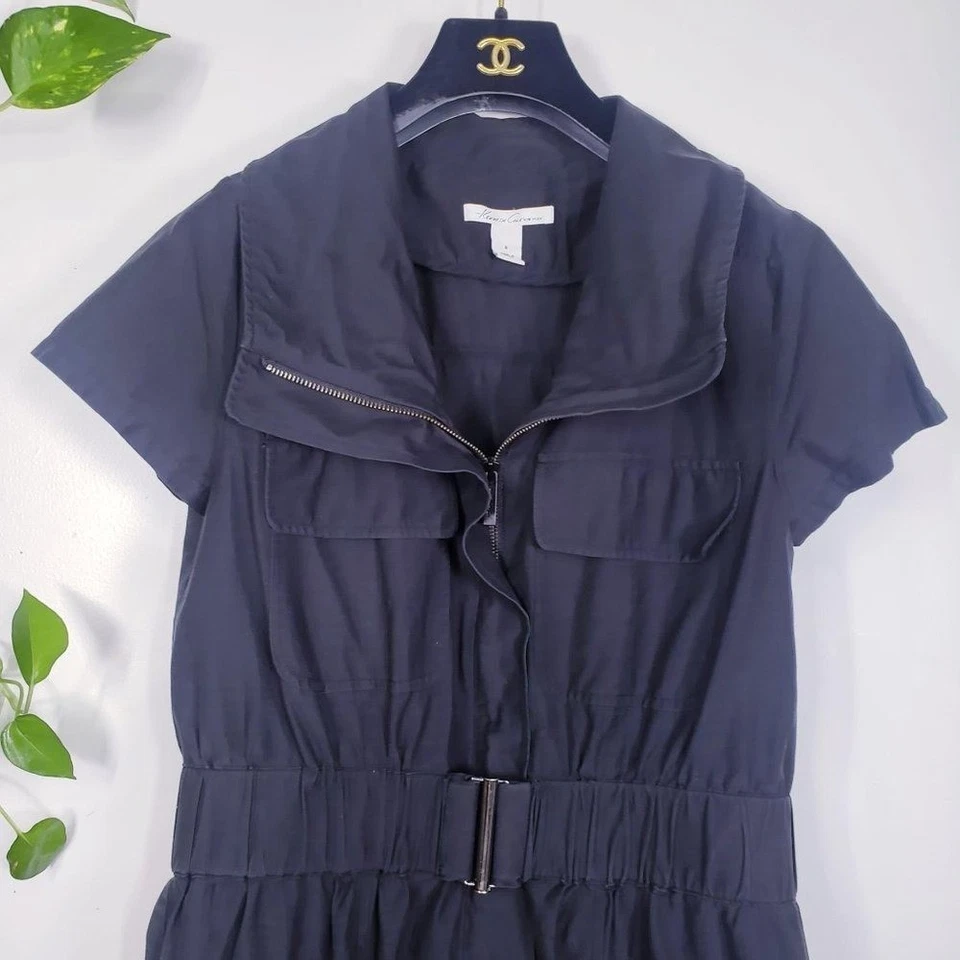 KENNETH COLE 黑色迷你衬衫连衣裙 6 小号 Safari Fit Flare 经典学院风 — 第 3/4 张图片