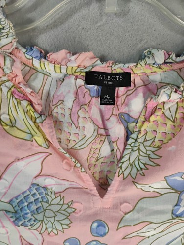 Talbots Womens Top MP Petite Pink Floral Sleeveless V Neck Knit Pullover Blouse - Picture 3 of 8