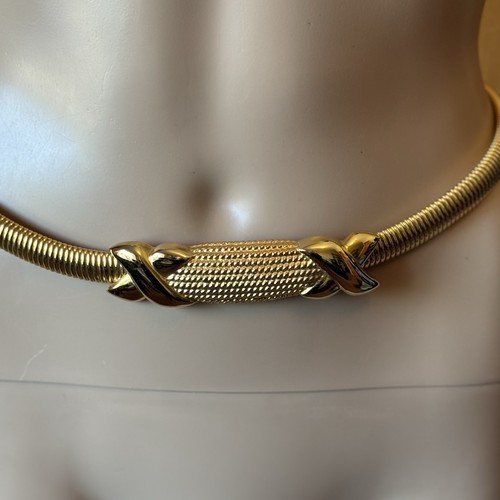Cinturón elástico bobina serpentina tono dorado vintage años 80 hebillas cruzadas 27 29 elegante - Imagen 2 de 9
