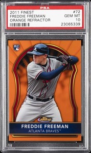 2011 FINEST ORANGE REFRACTOR #72 FREDDIE FREEMAN ROOKIE RC #/99 PSA 10