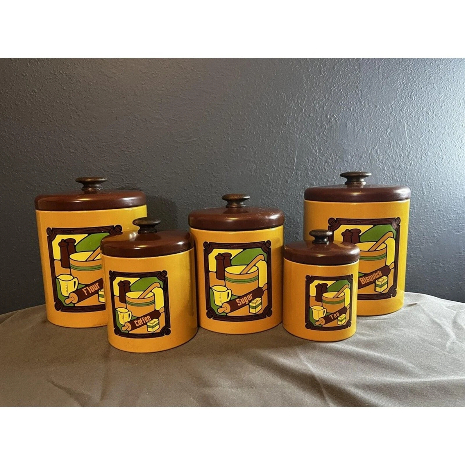 VINTAGE MCM RANSBURG CANISTER BISQUICK RETRO SET OF 5