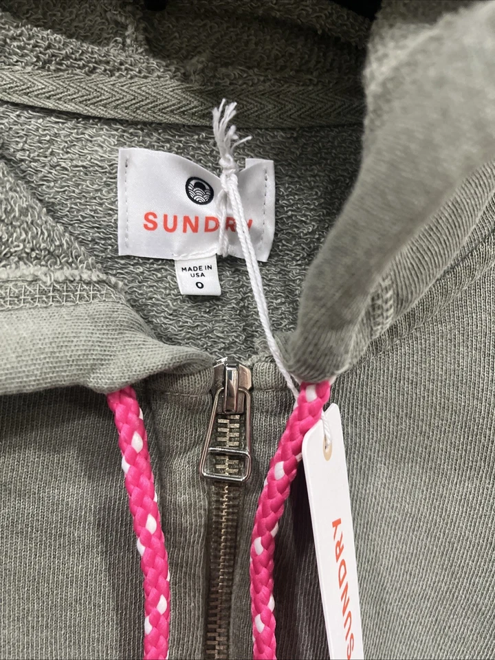 Sundry Full Zip Hoodie Sweat Jacket Vintage Washed Sage Relaxed Fit 100%Cotton 0 - Image 4 of 4