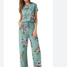 Floral Jumpsuit in Teal, size Medium