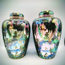 2 x DAISY MAKEIG-JONES WEDGWOOD FAIRYLAND LUSTRE MALFREY GINGER JARS AND COVERS