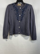 Thomas Burberry Women's Vintage Y2K Gray Beaded Cardigan Sweater Set Size 40