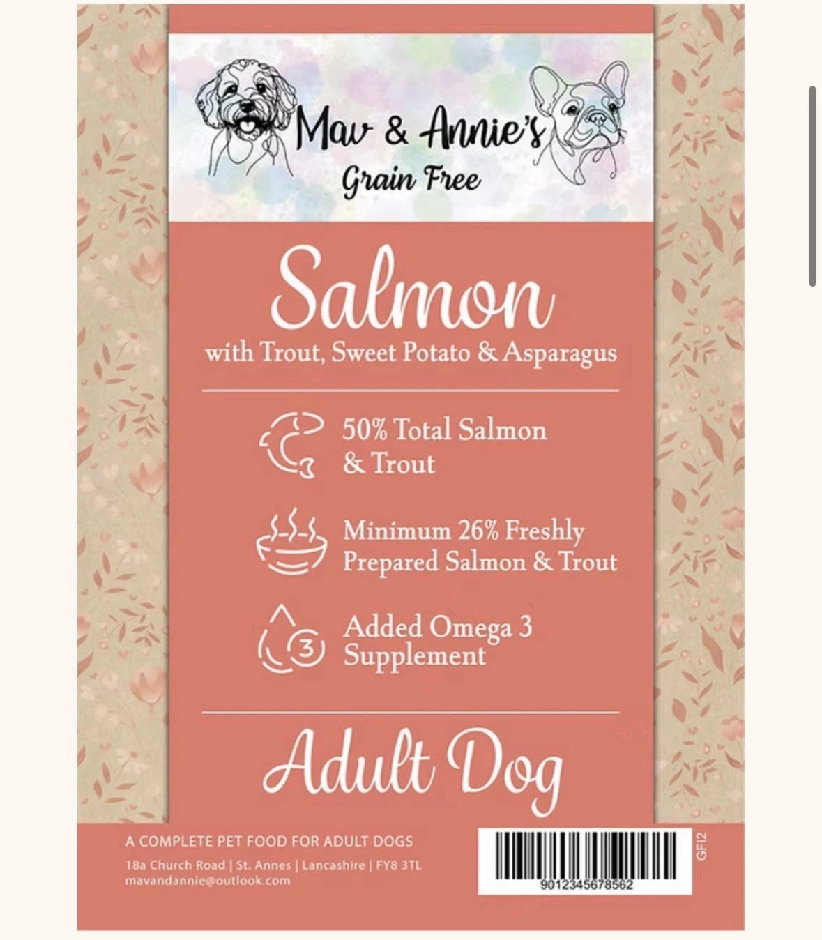 Mav & Annie's Salmon with Trout & Sweet Potato Adult Dog Dry Food Grain Free 6KG