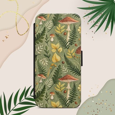 Fall Forest Mushroom Sage Green Handyhülle iPhone Samsung Pixel Flip Wallet