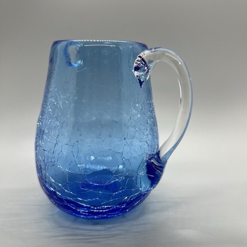 Vintage Blue Crackle Glass Miniature Cream Creamer Pitcher 3.5” - Picture 2 of 11