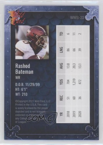 2021 Wild Card MATTE Chase Blue - Green /50 Rashod Bateman Rookie RC Shield - Picture 2 of 3