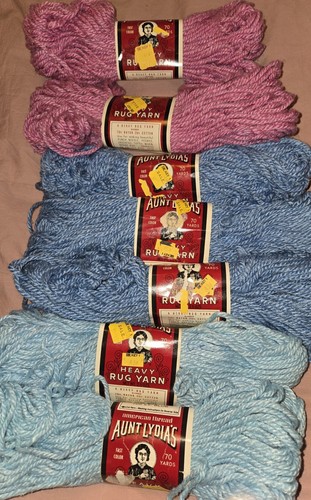 AUNT LYDIA’S Heavy Rug Yarn Vintage 7-Skeins NEW Rayon Cotton Pink Blue - Picture 1 of 5