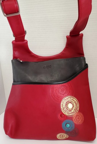 Espe Cartera Bolso de Hombro Vegano Remolino Rojo/Marrón/Crema/Azul Nuevo sin Etiquetas Floral Línea Bolsillos - Imagen 2 de 18