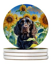 American Water Spaniel Sunflowers Large Sandstone Coasters Pk 4 DAC6011RCS4