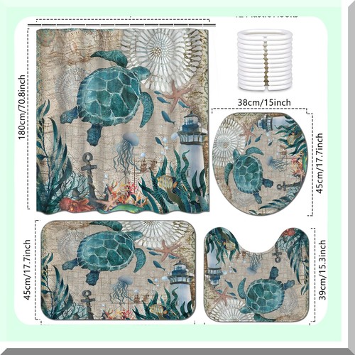 Meeresschildkröte Duschvorhang Set 4-teilig mit Haken - Bild 5 von 7