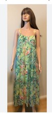 ELENA BALDI Italy Silk Blend Floral Tropical Maxi Dress Women Size Small