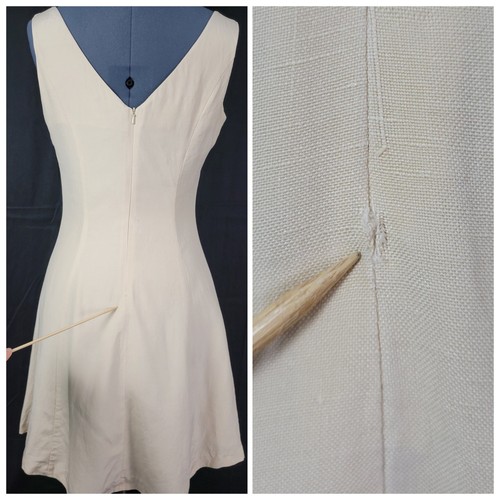 Vintage Laura Ashley Ivory Princess Seamed Silk/Linen Dress w V Neck Size 12 - Picture 18 of 19