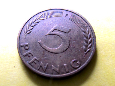 1966-F  GERMAN 5 PFENNIG COIN    Condition -  XF