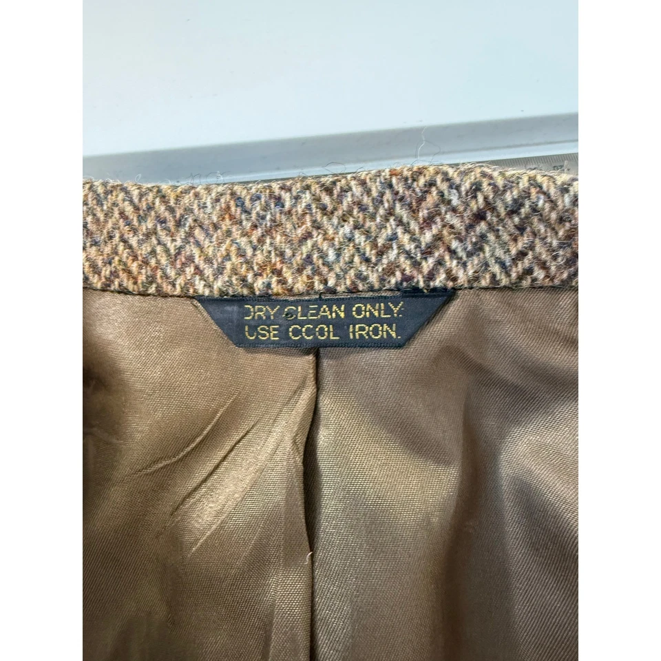 Harris Tweed Brown Herringbone Handwoven Scottish Wool Mens Blazer 42R - Image 2 of 4