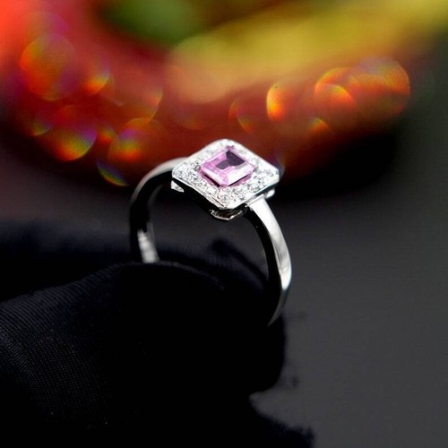 Natürlicher Smaragd Schnitt Rosa Saphir und Weiß Topas 925 Sterlingsilber Ring - Bild 5 von 5