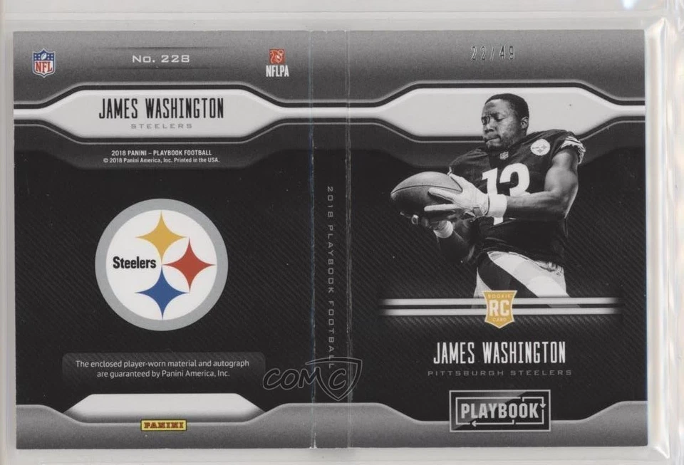 2018 Panini Playbook Jersey Platinum /49 James Washington #228 Rookie Auto RC - Image 2 of 2