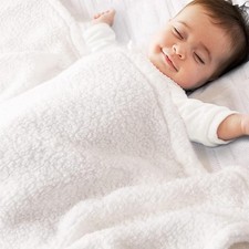 Sherpa Fleece Baby Blanket Plush Swaddle Receiving Blankets White 33x43"