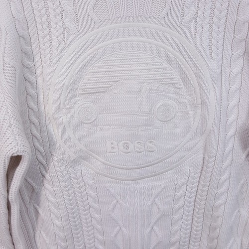 HUGO BOSS PORSCHE Sweater Mens XL Cream Crew Cableknit 100% Wool DIONEL $398 - Picture 3 of 8